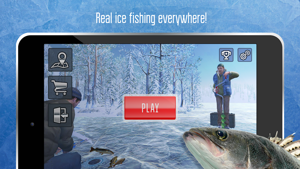 Ice fishing game. Catch bass. 