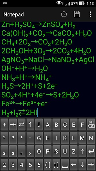 Chemical equation keyboard A