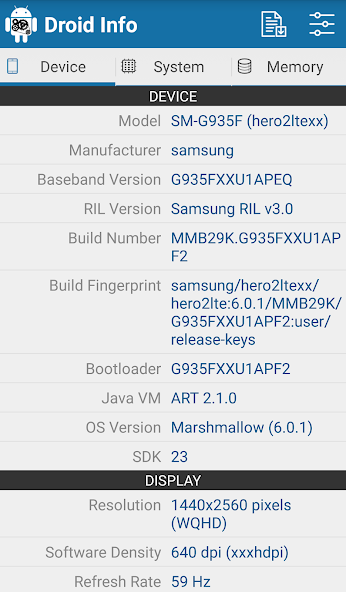 Droid Hardware Info