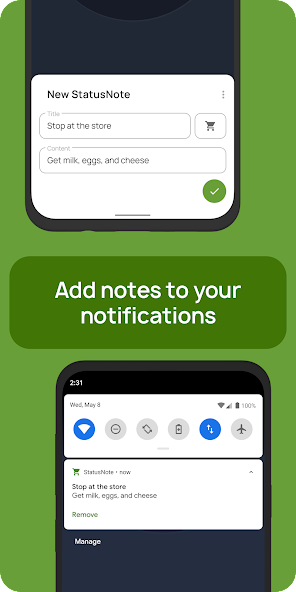 StatusNote 2: notas en notificaciones