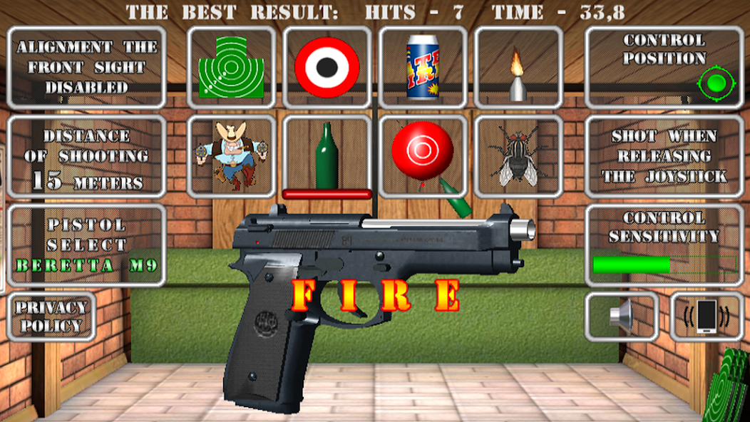 Pistol shooting at the target.  Weapon simulator 