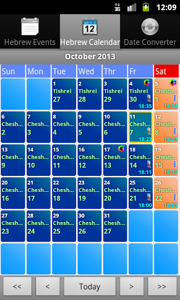 Hebrew events calendar