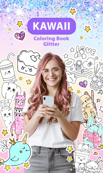 Kawaii Coloring Book Glitter