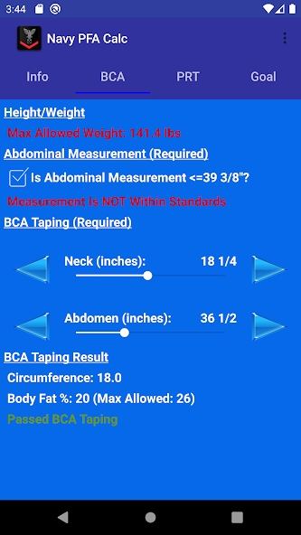 Navy PFA Calc