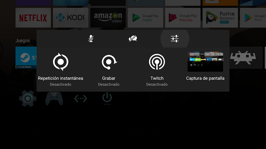 Menú Gamecast para Nvidia Shield